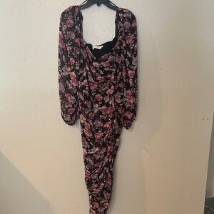 ASTR Floral Black and Pink Long Sleeve Draped Women’s Dress
